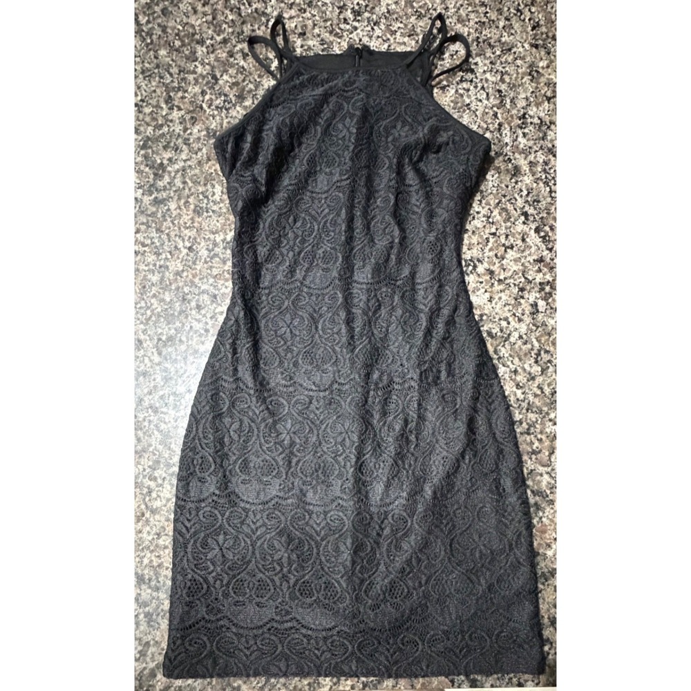 Vintage Guess Los Angeles Black Damask Mesh High Neck Bodycon Dress - Size 0
